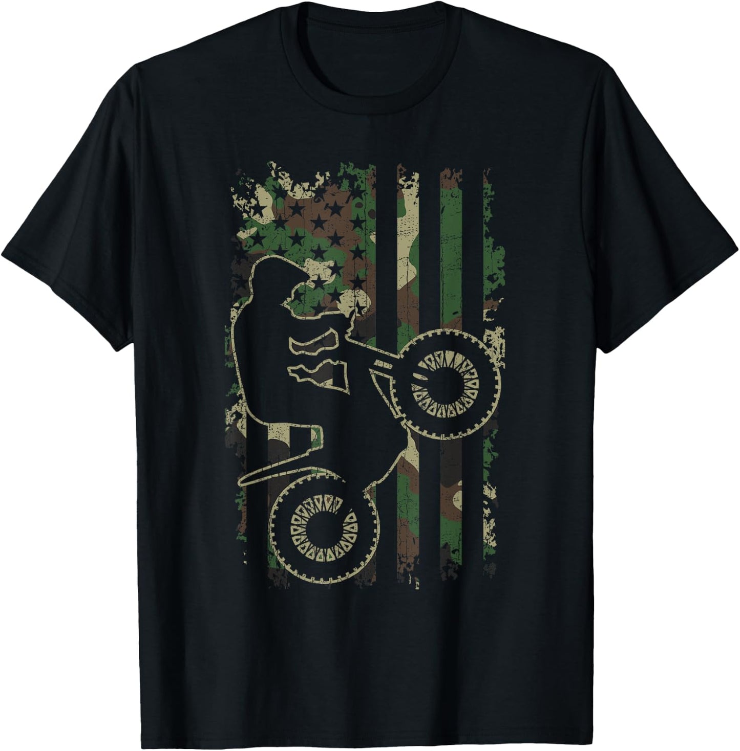 Motorcycle trials biker vintage CAMOUFLAGE USA flag Gifts T-Shirt - T-Shirt | Black