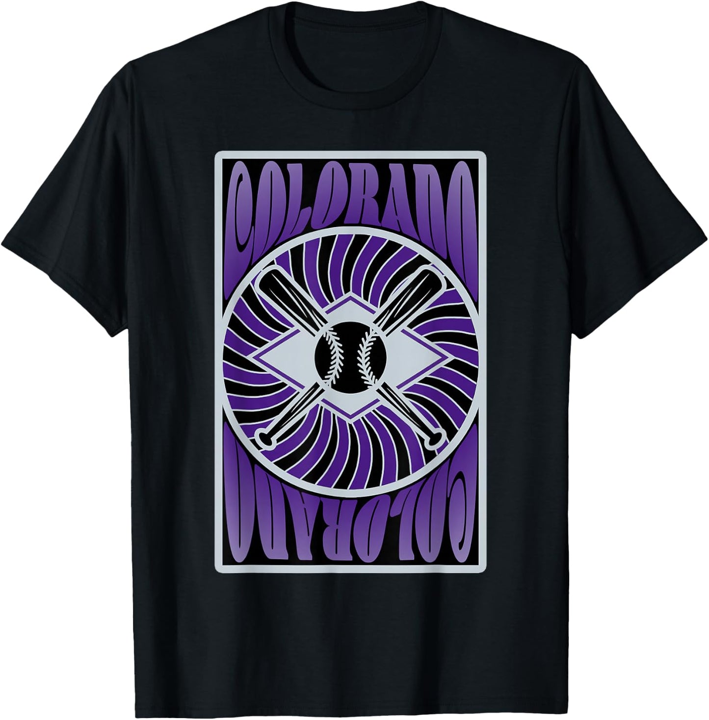 Colorado Baseball Hippie Graphic Design T-Shirt - T-Shirt | Black