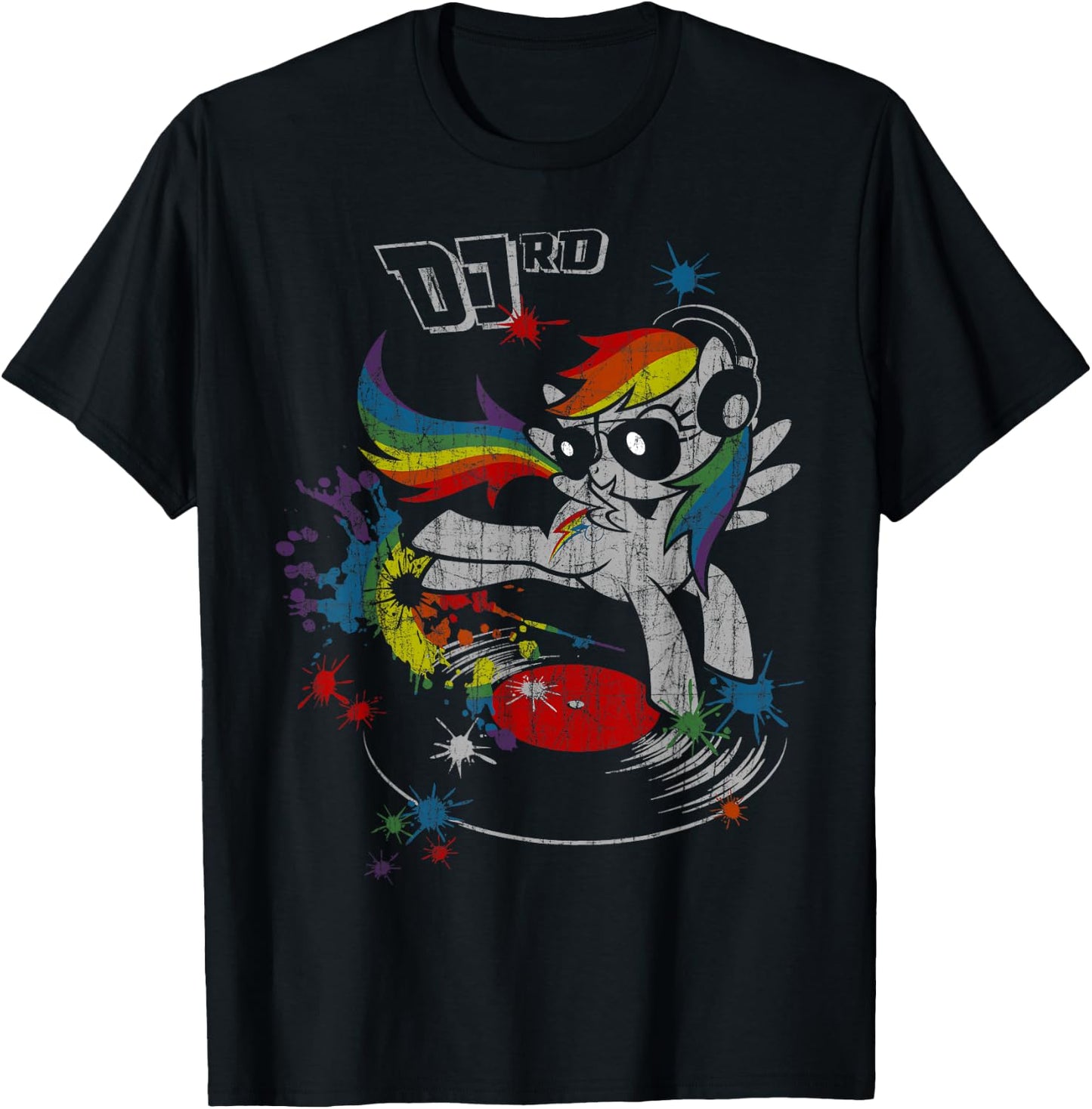 DJ RD Retro Rainbow Dash Fluttershy Rarity T-Shirt - T-Shirt | Black