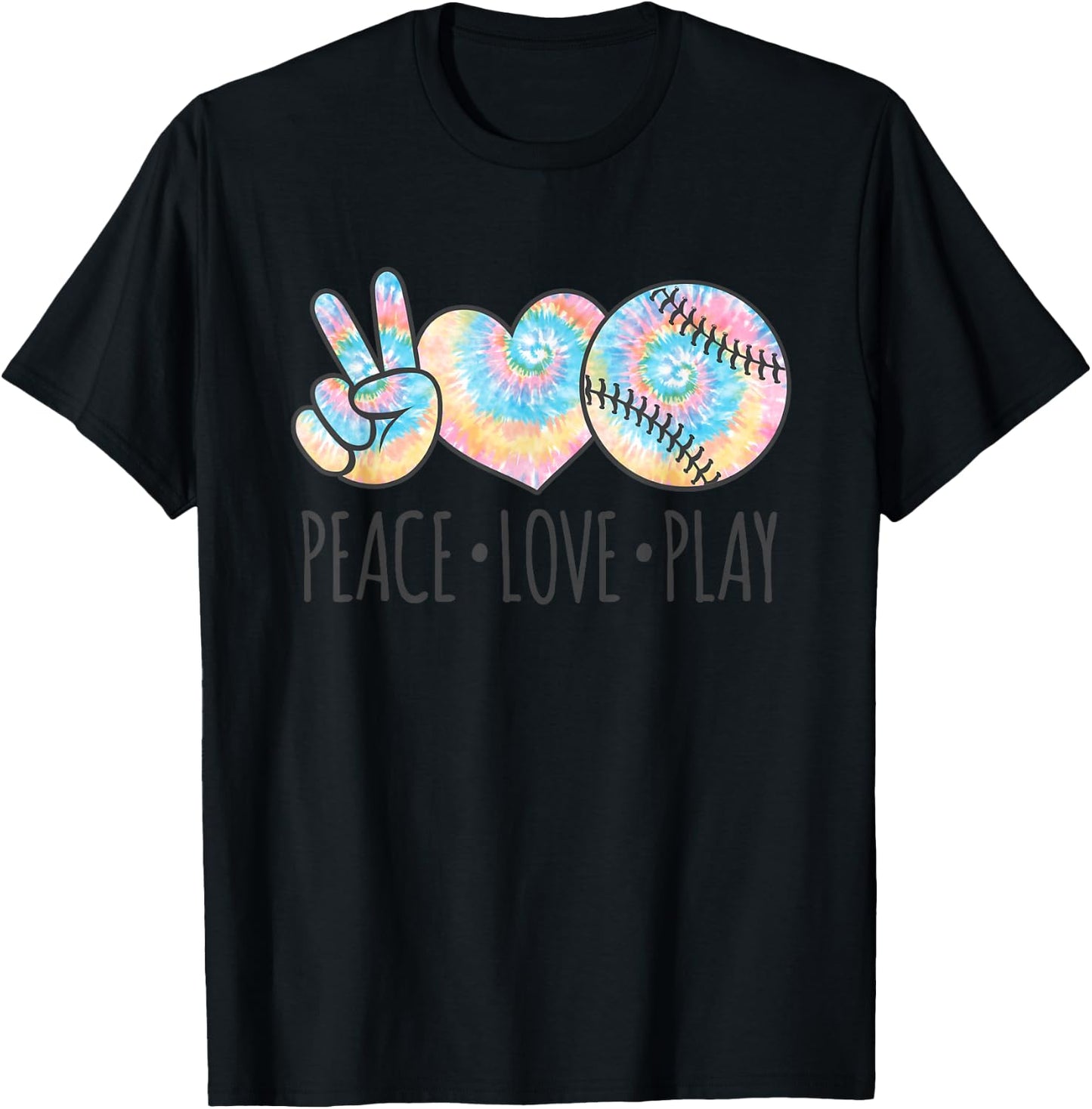 Tie Dye Softball for Teen Girls | Peace Love Play T-Shirt - T-Shirt | Black