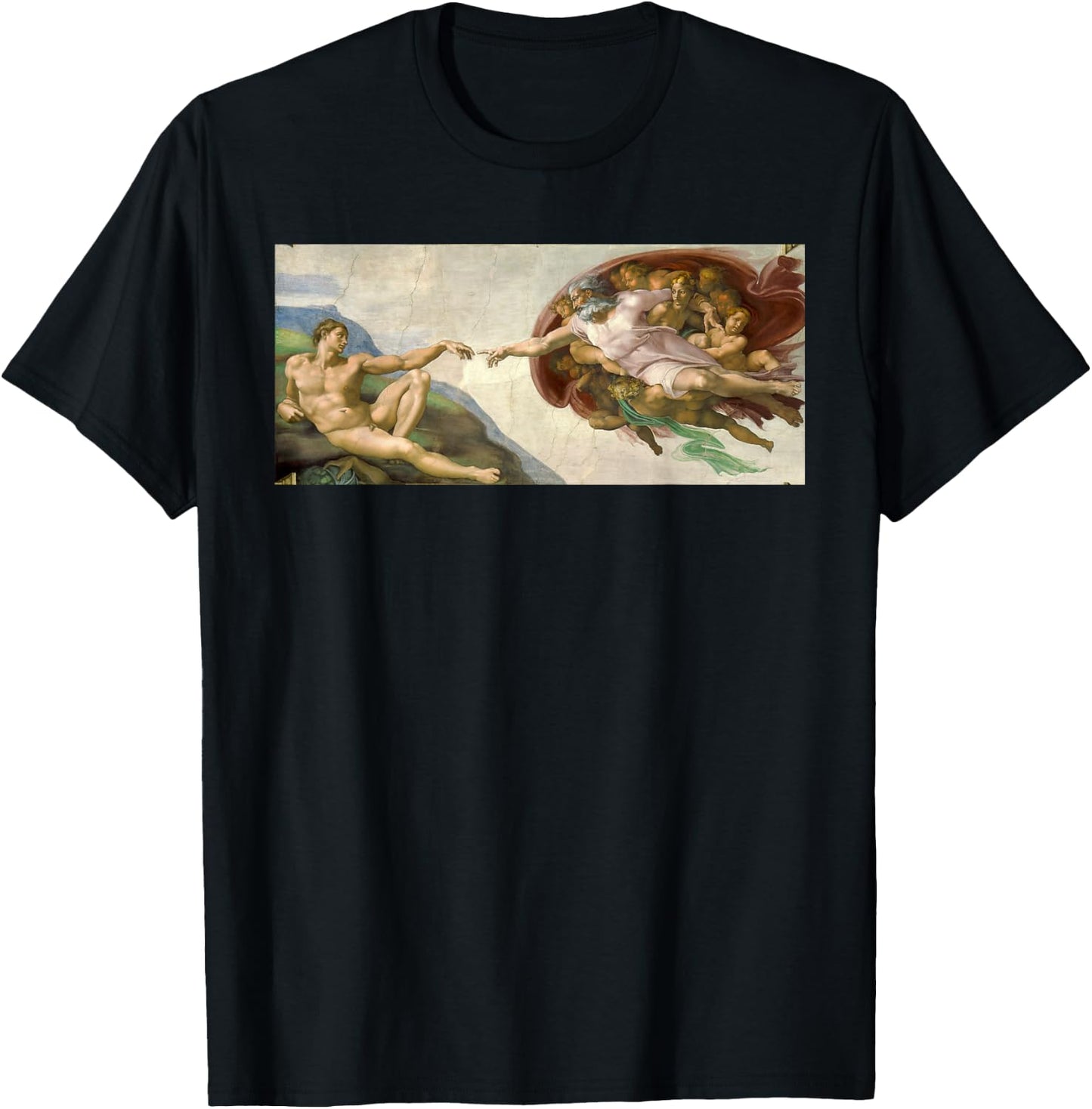 Michelangelo Creation of Adam Art Classic Painting T-Shirt - T-Shirt | Black