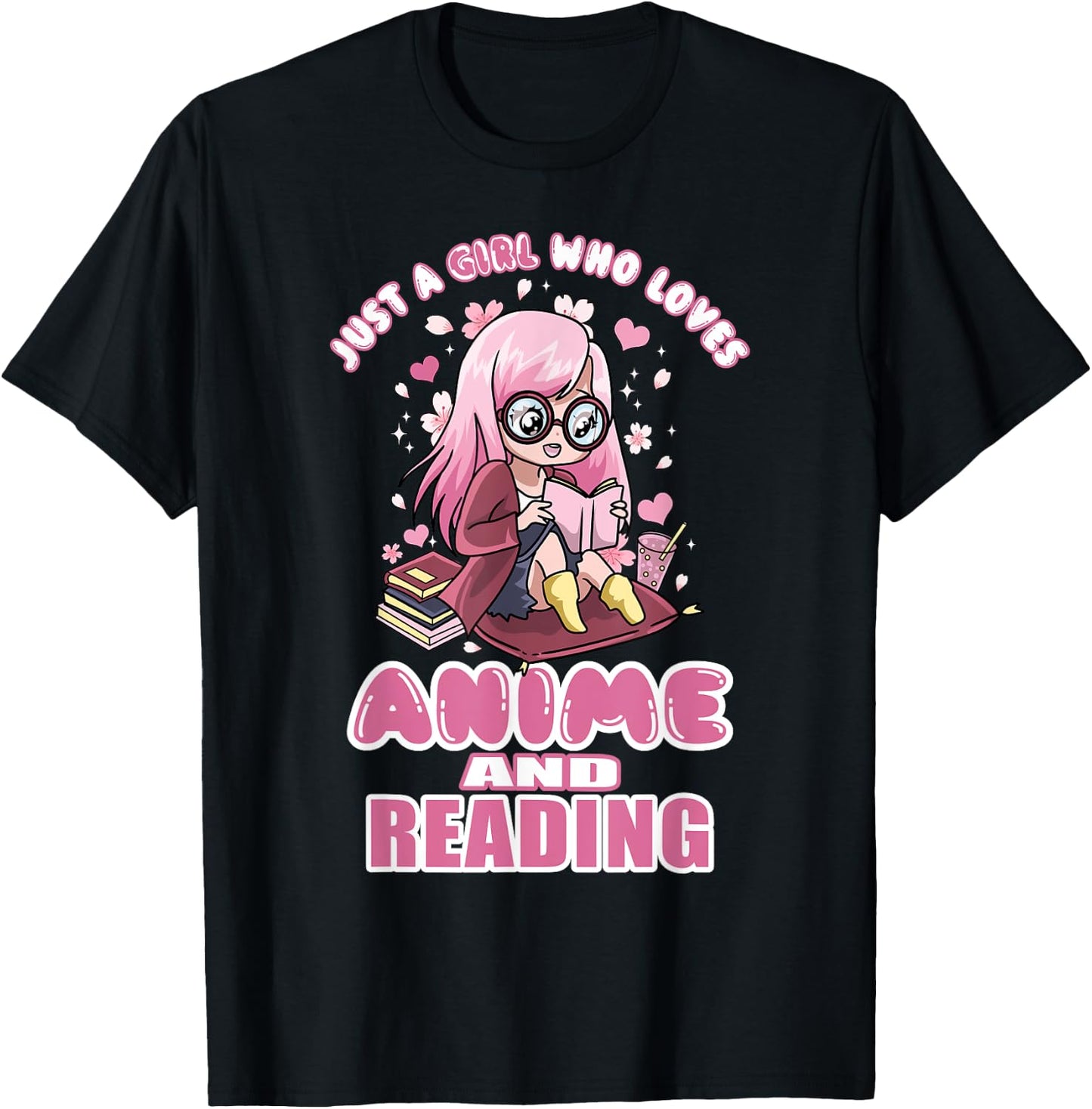 Just A Girl Who Loves Anime And Reading Books Manga Teens T-Shirt - T-Shirt | Black