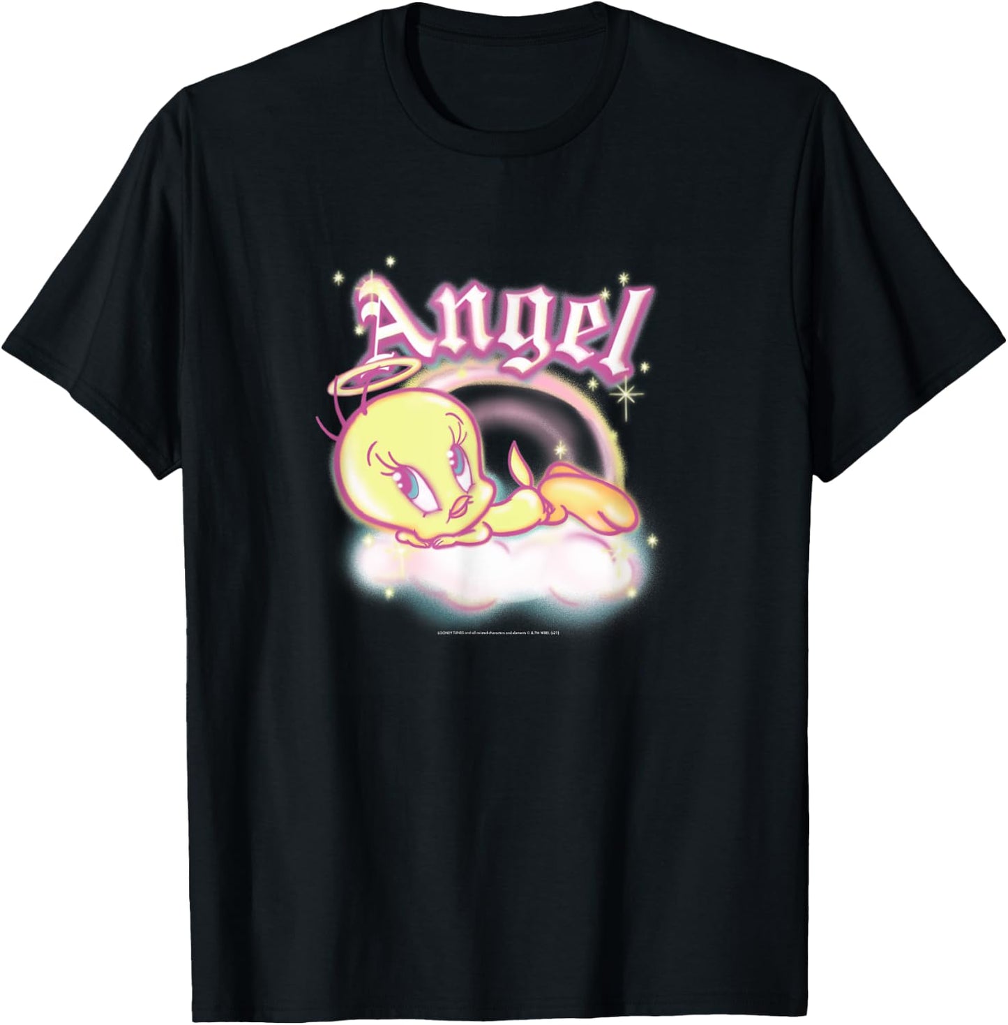Looney Tunes Tweety Bird Angel in Clouds T-Shirt - T-Shirt | Black