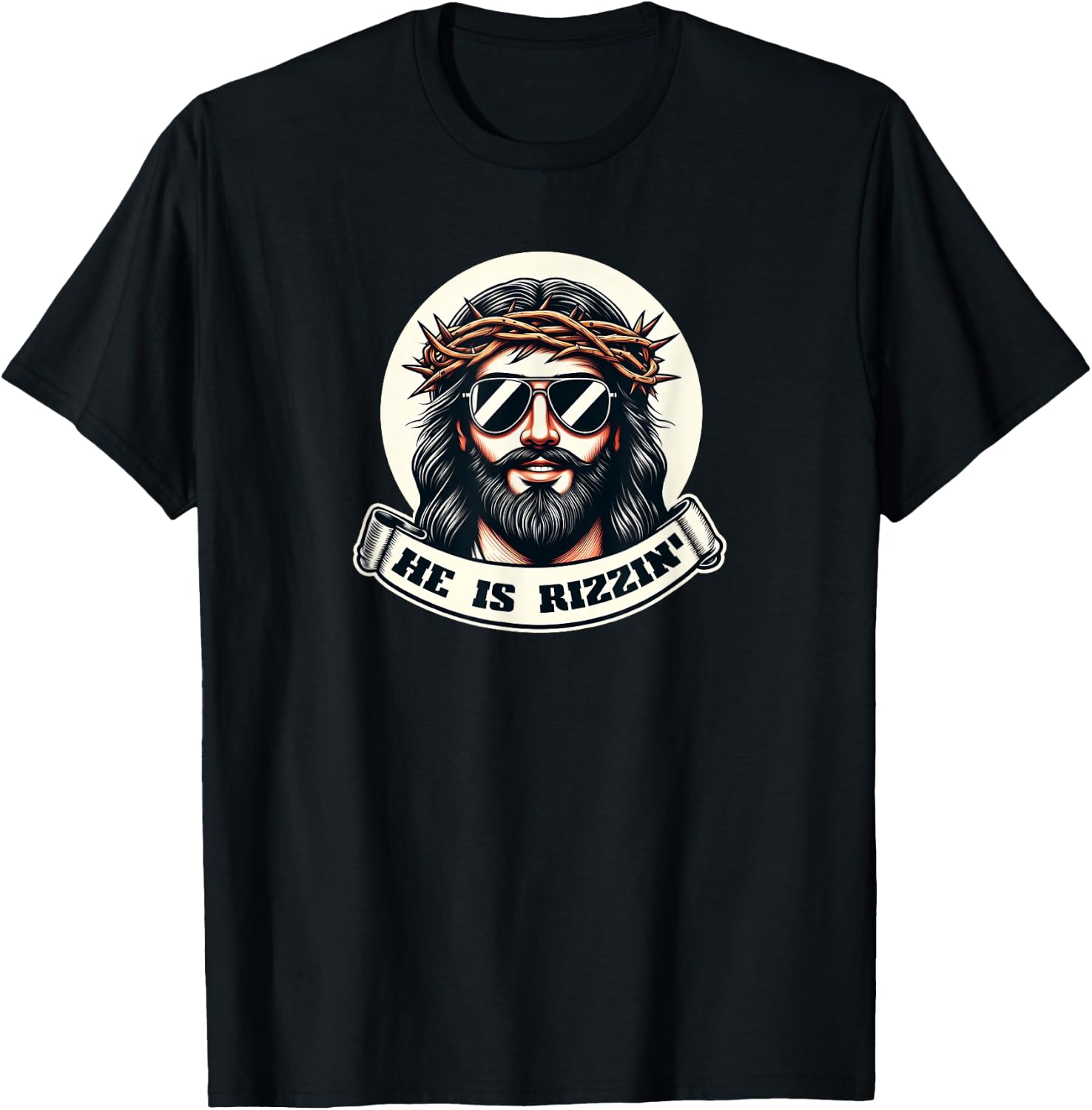 HE IS RIZZIN Funny Jesus Christ Sunglasses Rizz Easter Meme T-Shirt - T-Shirt | Black
