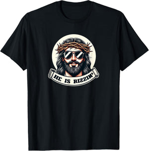 HE IS RIZZIN Funny Jesus Christ Sunglasses Rizz Easter Meme T-Shirt - T-Shirt | Black