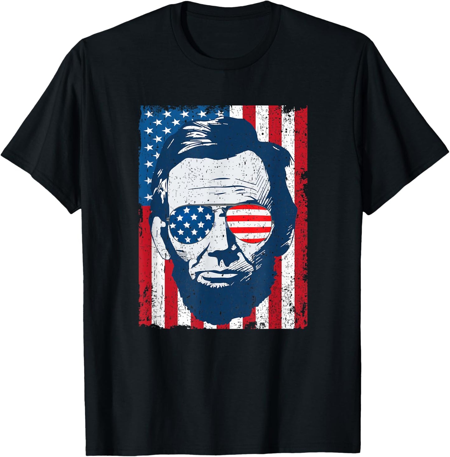 Abe Lincoln Beard Sunglasses & American Flag 4th of July T-Shirt - T-Shirt | Black