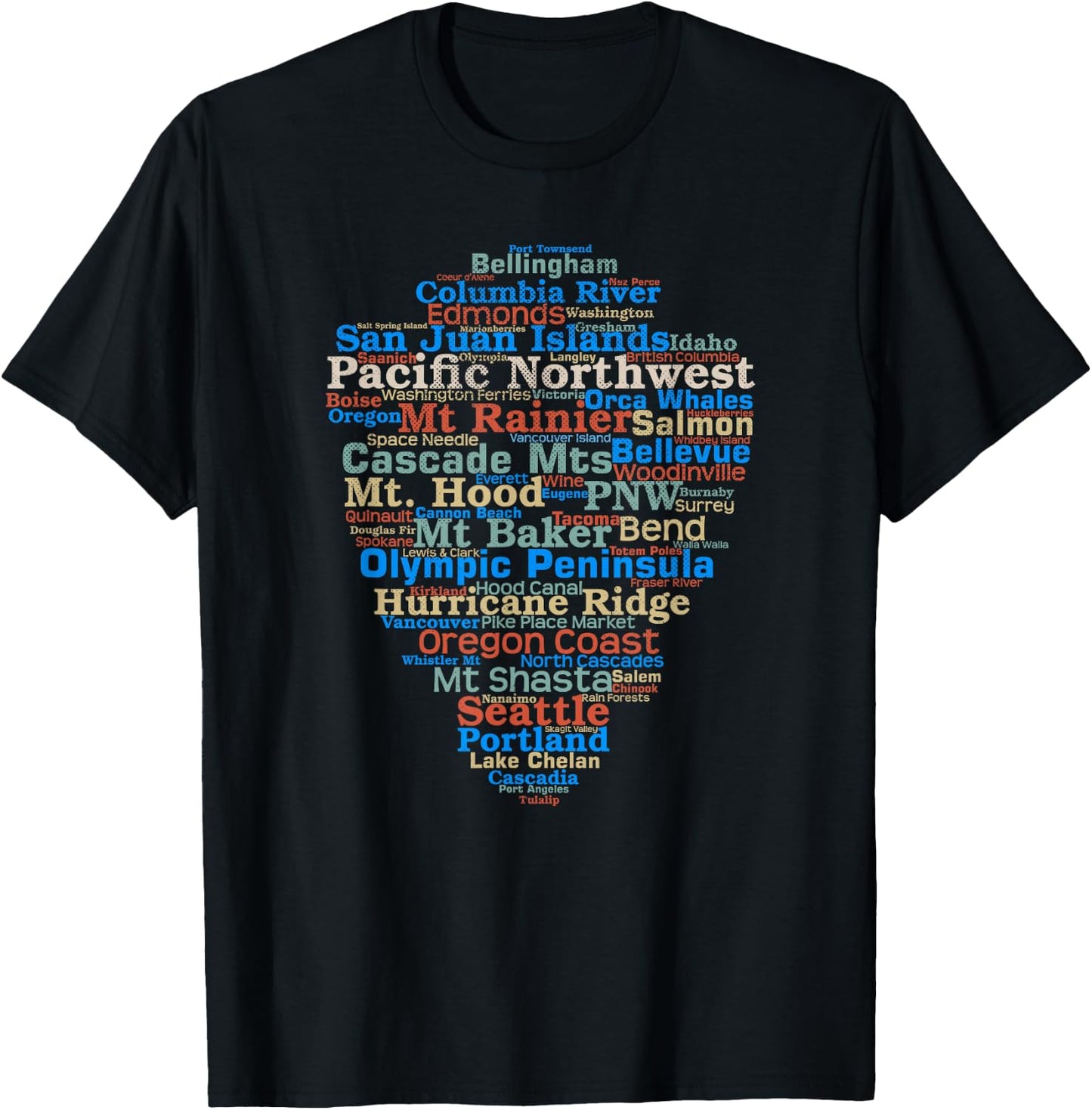 Pacific Northwest Word List Cloud Design Hiking Camping T-Shirt - T-Shirt | Black
