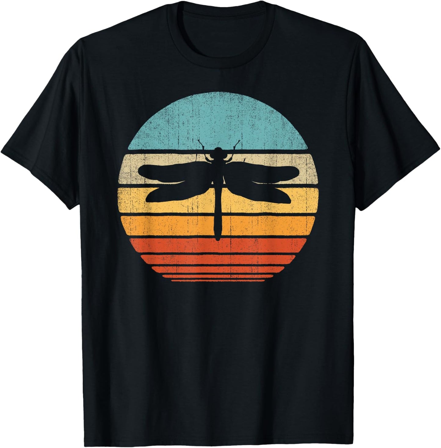 Dragonfly Retro Vintage 60s 70s Sunset Bug Insect Men Women T-Shirt - T-Shirt | Black