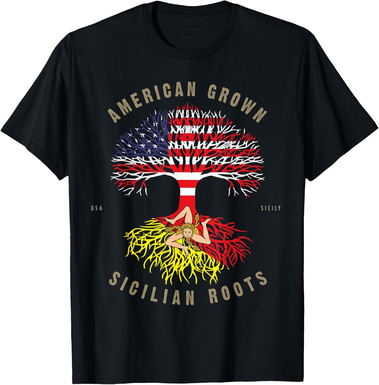 American Grown with Sicilian Roots - Sicily Malta T-Shirt - T-Shirt | Black