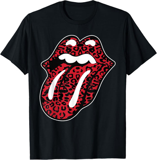 Official Rolling Stones Leopard Tongue T-Shirt - T-Shirt | Black