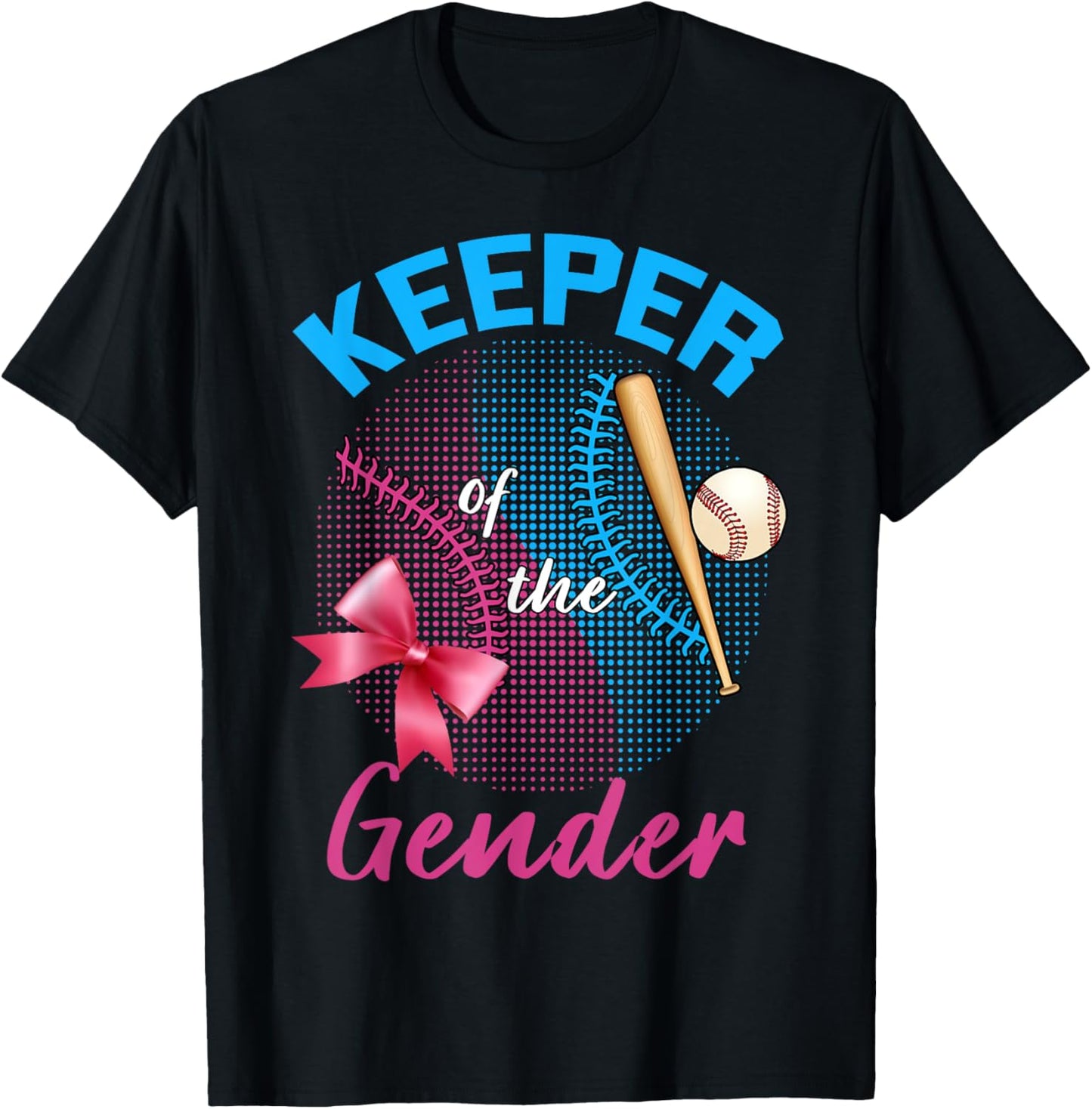 Keeper of the Gender Baseball or Bows Gender Reveal Party T-Shirt - T-Shirt | Black