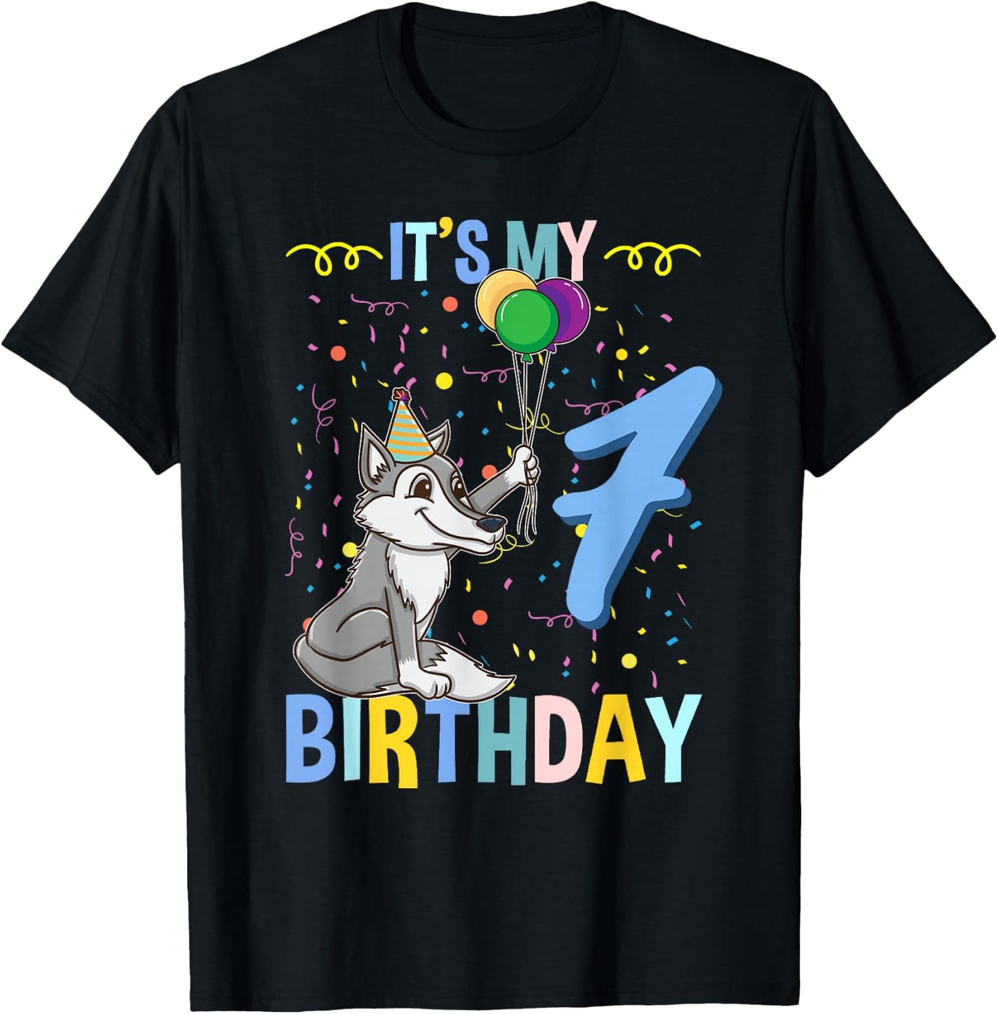 Its My 7th Birthday Wolf Lover T-Shirt - T-Shirt | Black