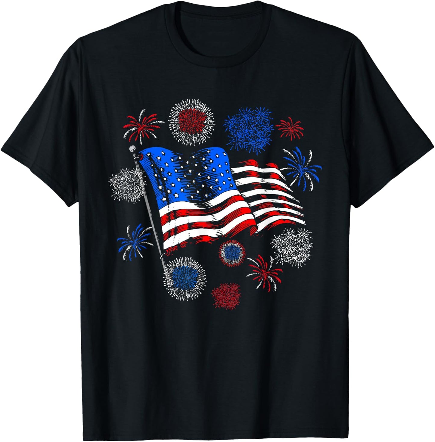 Fireworks 4th of July American Flag Patriotic Sparklers T-Shirt - T-Shirt | Black