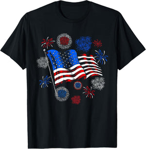 Fireworks 4th of July American Flag Patriotic Sparklers T-Shirt - T-Shirt | Black