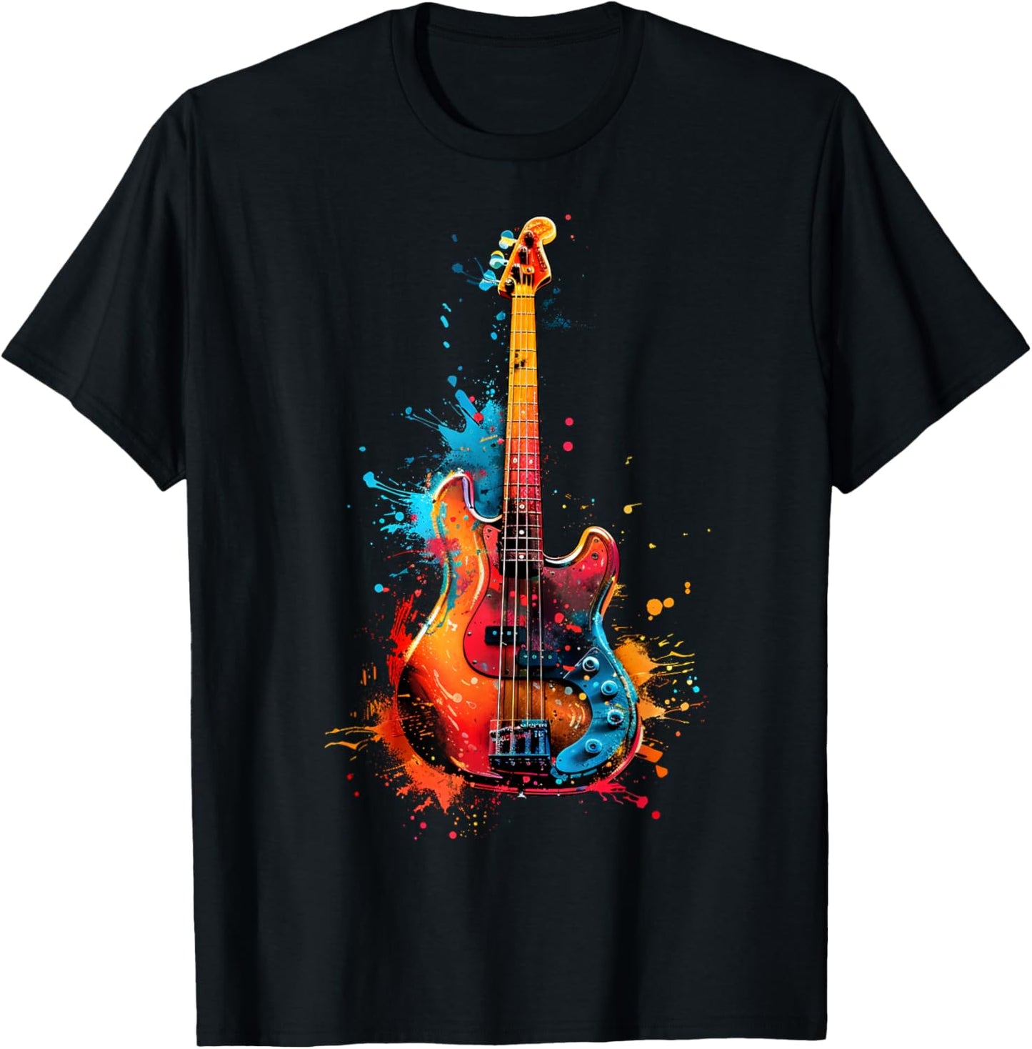 Bass Guitar Instrument on Colorful Painted Bass Guitar T-Shirt - T-Shirt | Black