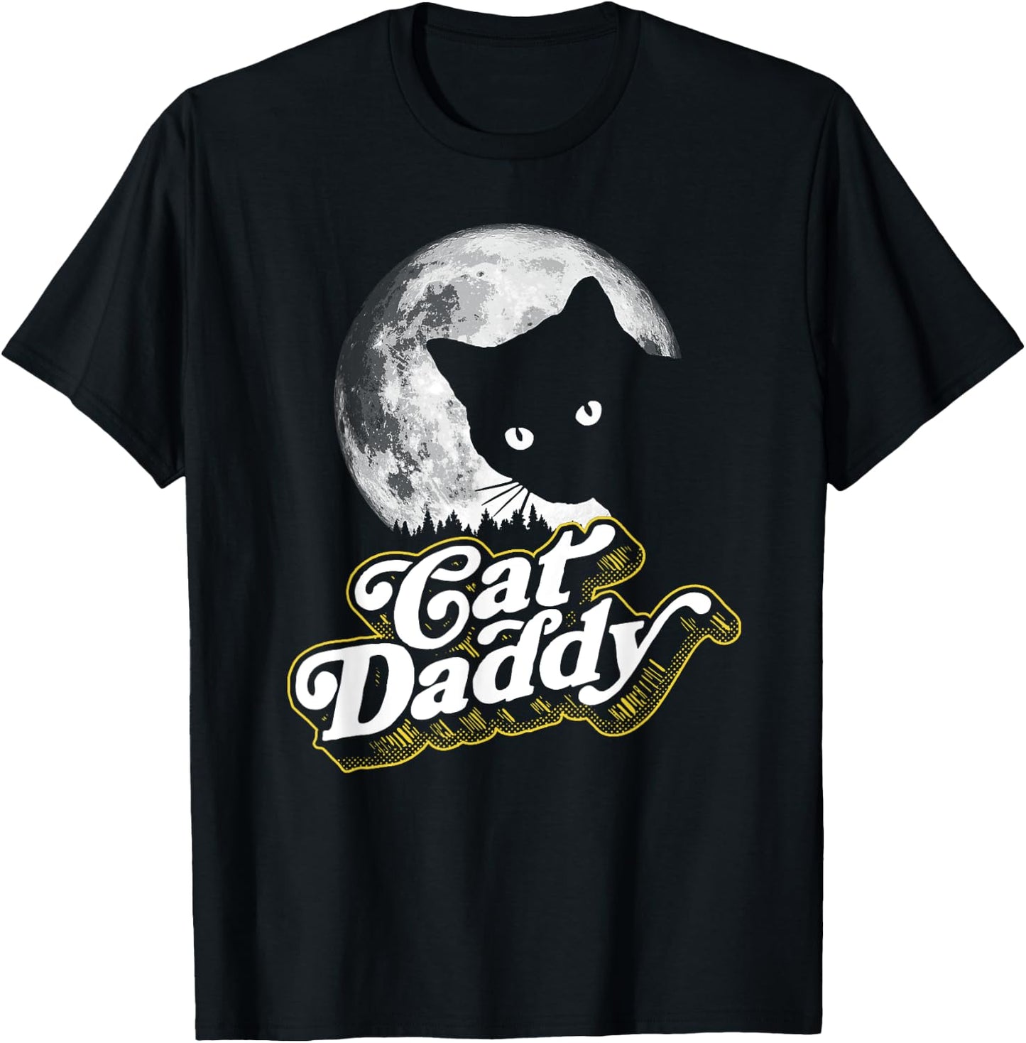 Cat Daddy Vintage Eighties Style Cat Retro Full Moon Women Kids T-Shirt - T-Shirt | Black