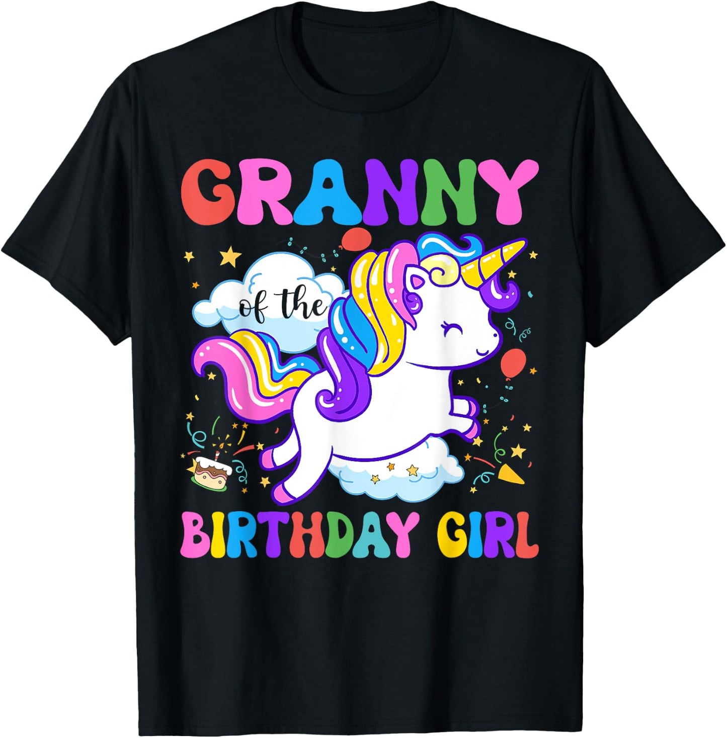 Granny of the Birthday Girl Groovy Unicorn Birthday Party T-Shirt - T-Shirt | Black