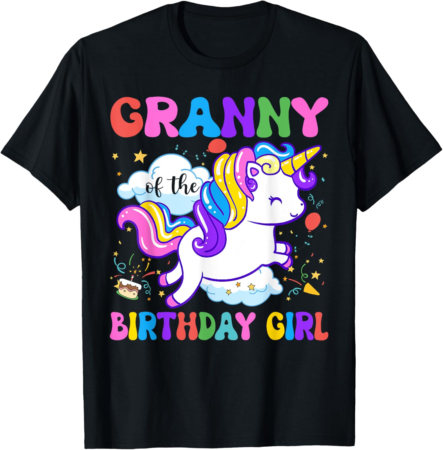 Granny of the Birthday Girl Groovy Unicorn Birthday Party T-Shirt - T-Shirt | Black