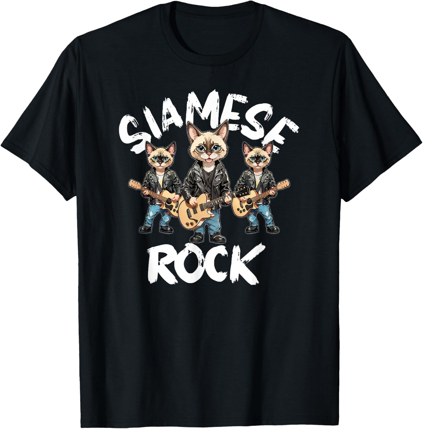 Siamese Cats Rock Cute Cool Furry Cat Trio Playing Guitar Men Women Kids T-Shirt - T-Shirt | Black