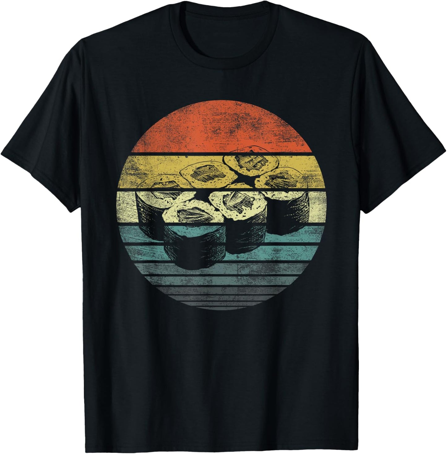 Retro Sushi Roll Sashimi Lover Funny Japanese Food Chef Gift T-Shirt - T-Shirt | Black