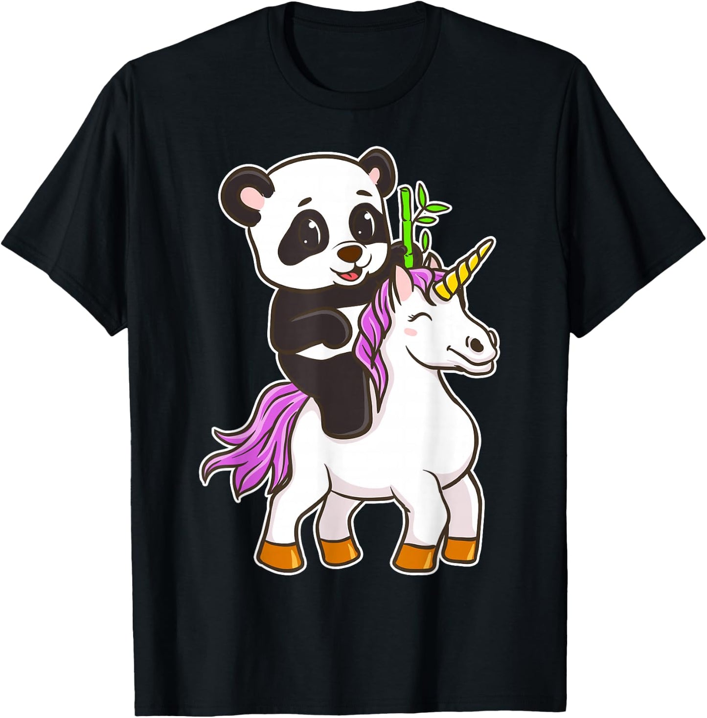 Panda Riding Unicorn Cute Magical Animals T-Shirt - T-Shirt | Black