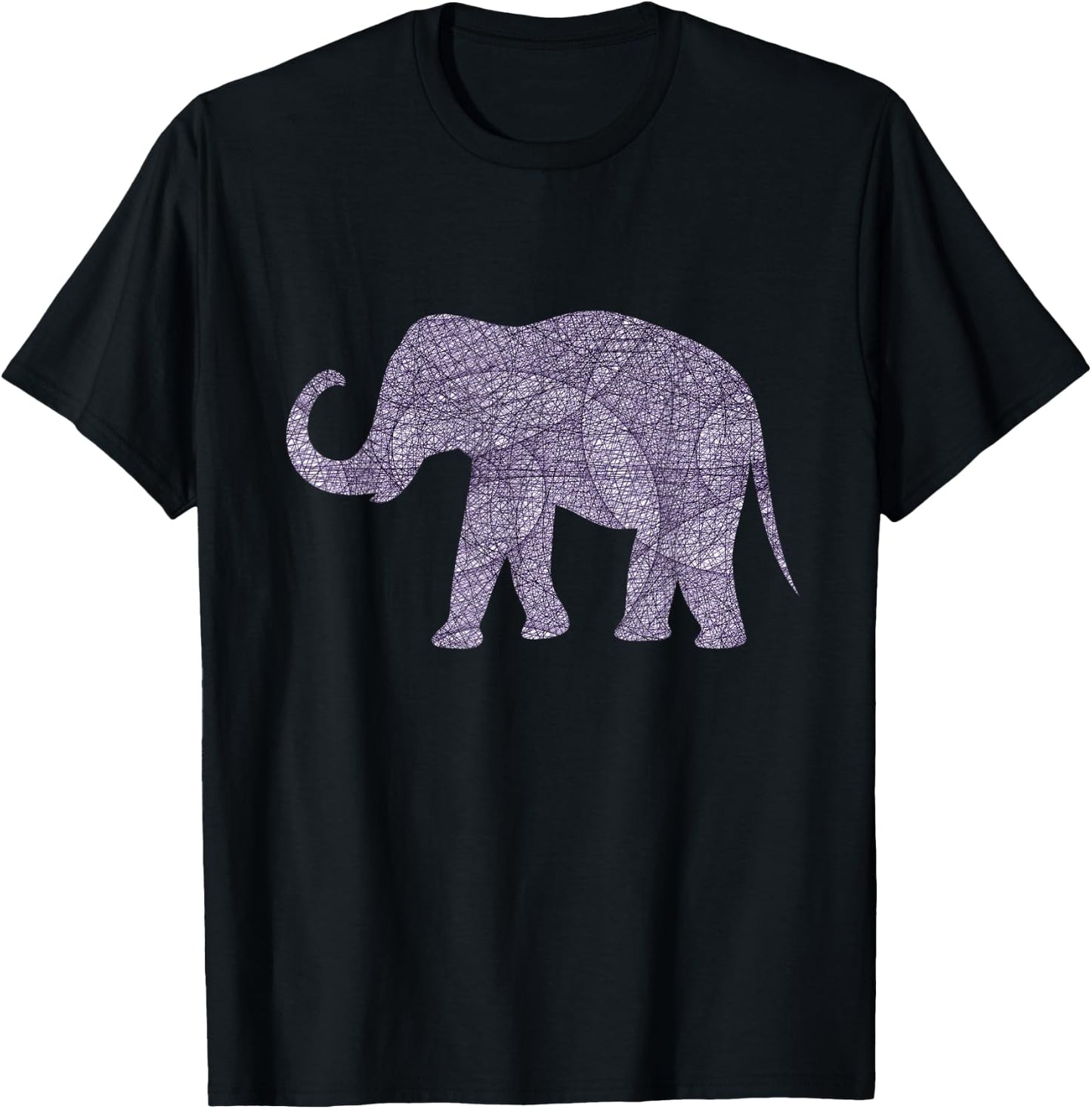 Purple Elephant Geometric Trunk Up Graphic Design Apparel T-Shirt - T-Shirt | Black