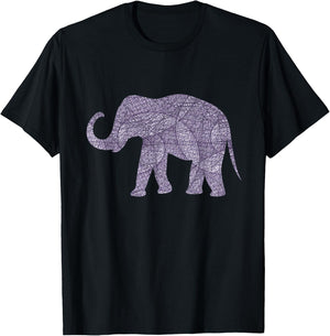 Purple Elephant Geometric Trunk Up Graphic Design Apparel T-Shirt - T-Shirt | Black