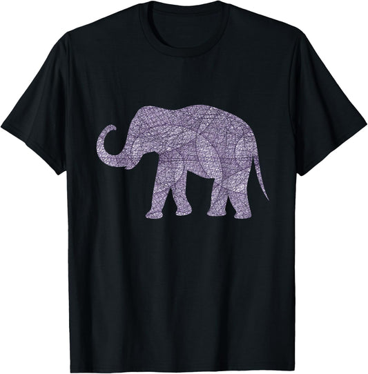 Purple Elephant Geometric Trunk Up Graphic Design Apparel T-Shirt - T-Shirt | Black