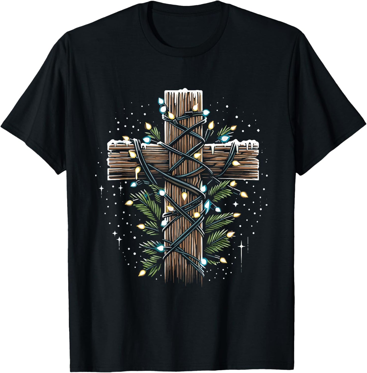 Jesus Cross Crucifix Christmas Lights - Jesus Christ Faith T-Shirt - T-Shirt | Black