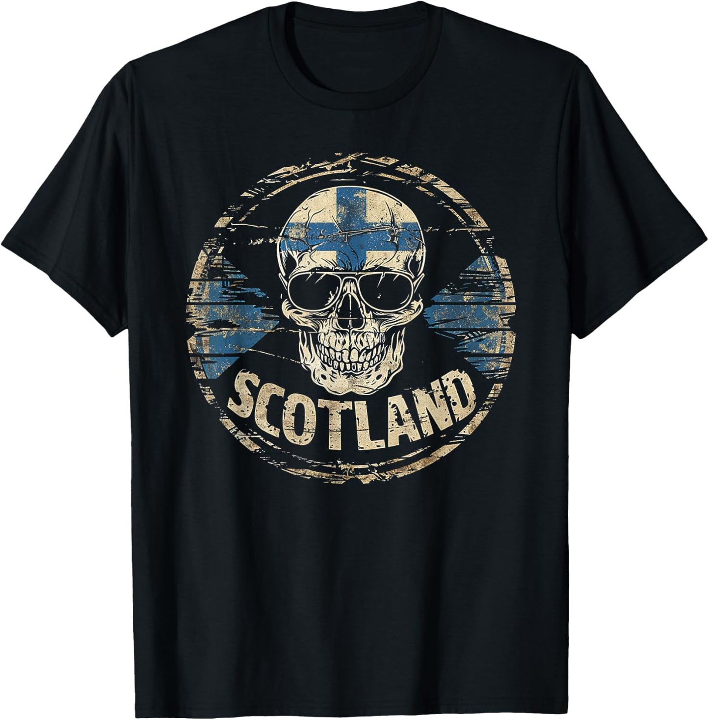 Scottish Scotland Flag Skull Skeleton Vintage Country Family T-Shirt - T-Shirt | Black