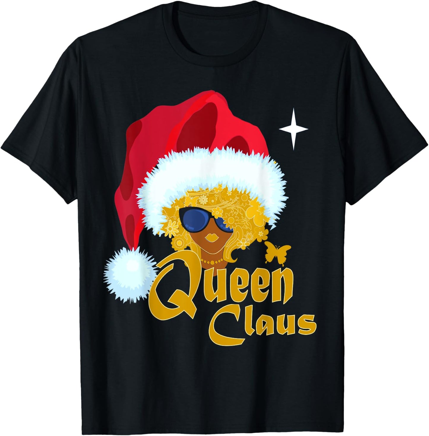 Queen Santa African American Christmas Melanin T-Shirt - T-Shirt | Black