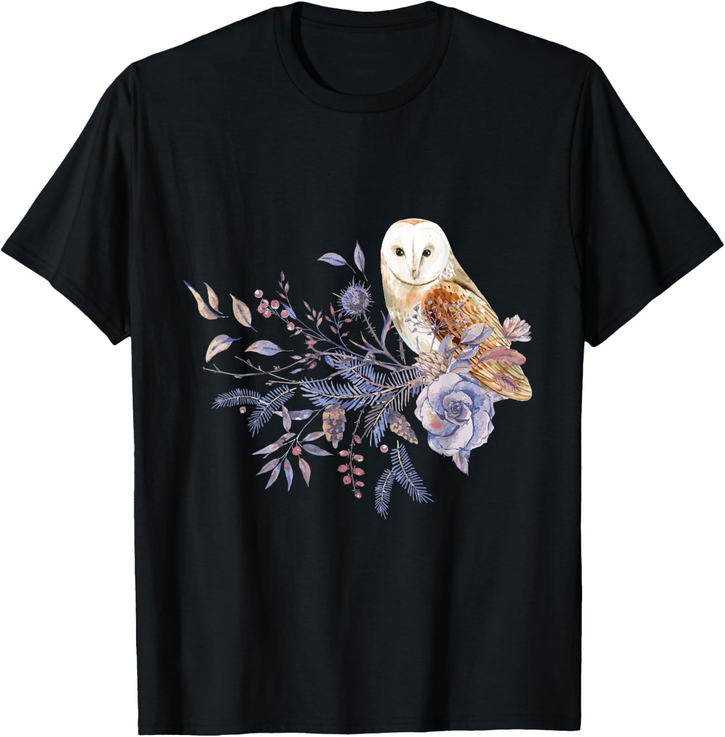 Floral Owl Bird Lover Gift Birds T-Shirt - T-Shirt | Black