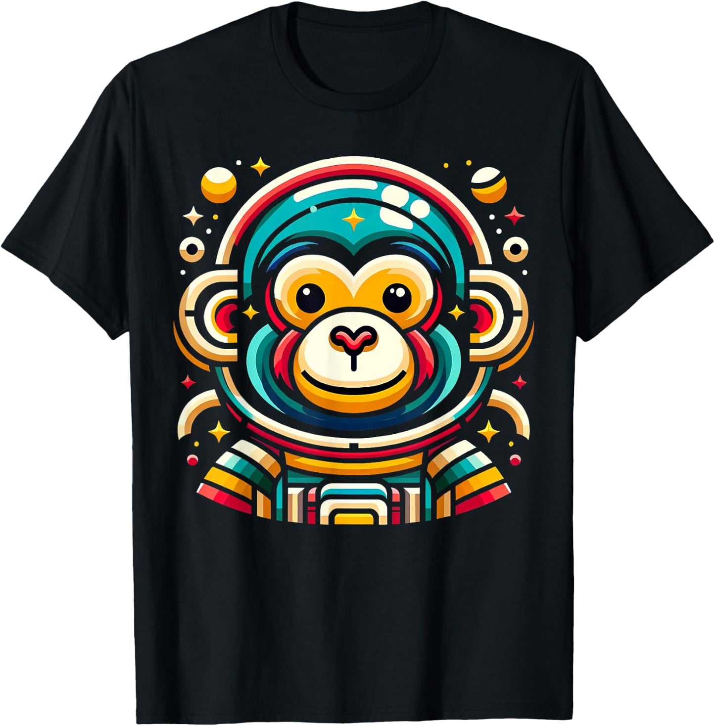 Monkey Astronaut Funny Colorful Space Animal Lover Black T-Shirt - T-Shirt | Black