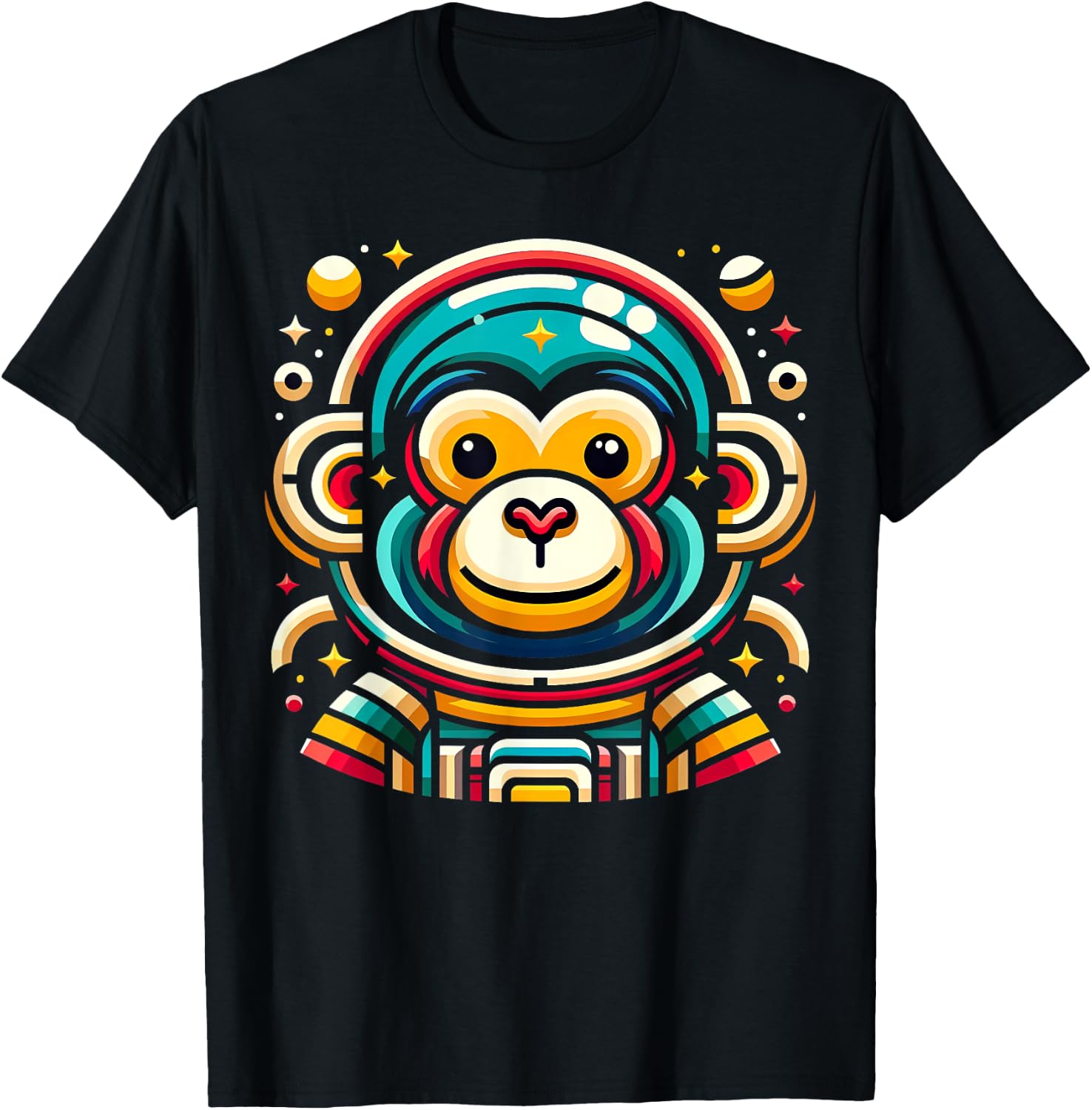Monkey Astronaut Funny Colorful Space Animal Lover Black T-Shirt - T-Shirt | Black