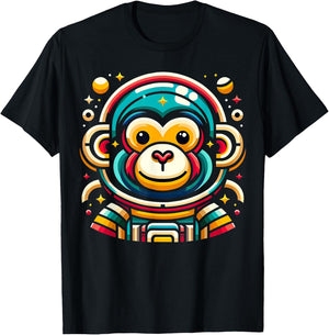 Monkey Astronaut Funny Colorful Space Animal Lover Black T-Shirt - T-Shirt | Black
