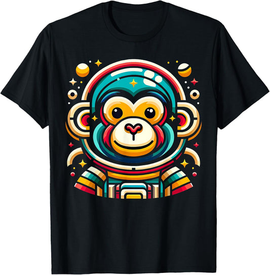 Monkey Astronaut Funny Colorful Space Animal Lover Black T-Shirt - T-Shirt | Black