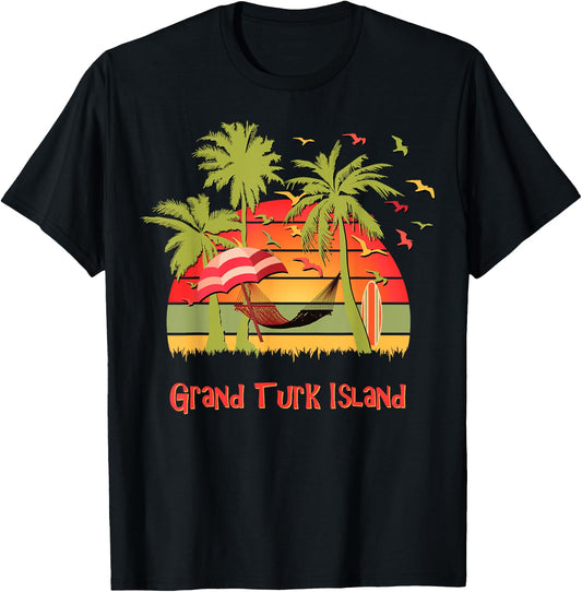 Grand Turk Island Tropical Beach Hammock Sunset Women Kids T-Shirt - T-Shirt | Black