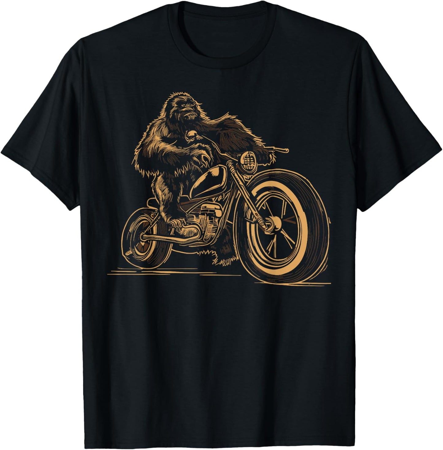 Bigfoot Riding Motorcycle Bike Funny Squatch Men Women Kids T-Shirt - T-Shirt | Black