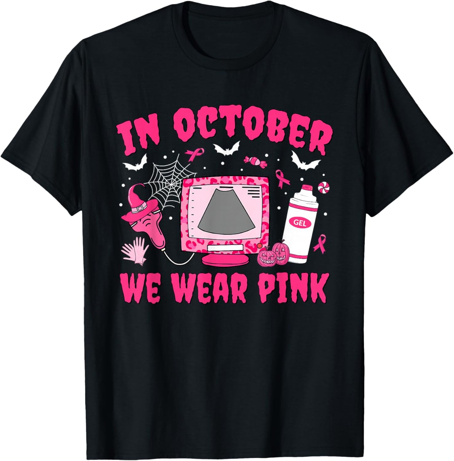 In October We Wear Pink Sonographer Leopard Breast Cancer T-Shirt - T-Shirt | Black