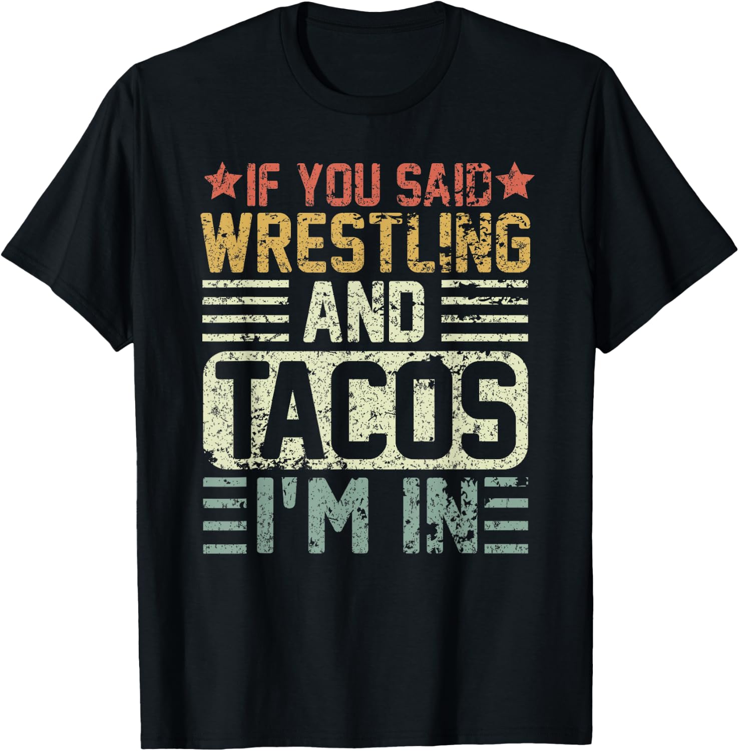 Vintage Funny Wrestling And Tacos Novelty Sports T-Shirt - T-Shirt | Black