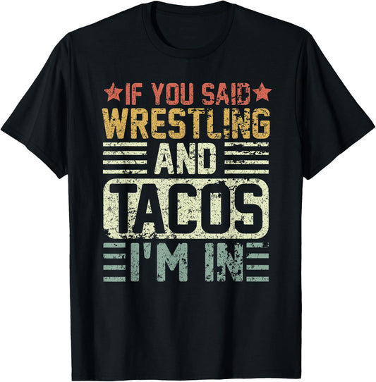 Vintage Funny Wrestling And Tacos Novelty Sports T-Shirt - T-Shirt | Black