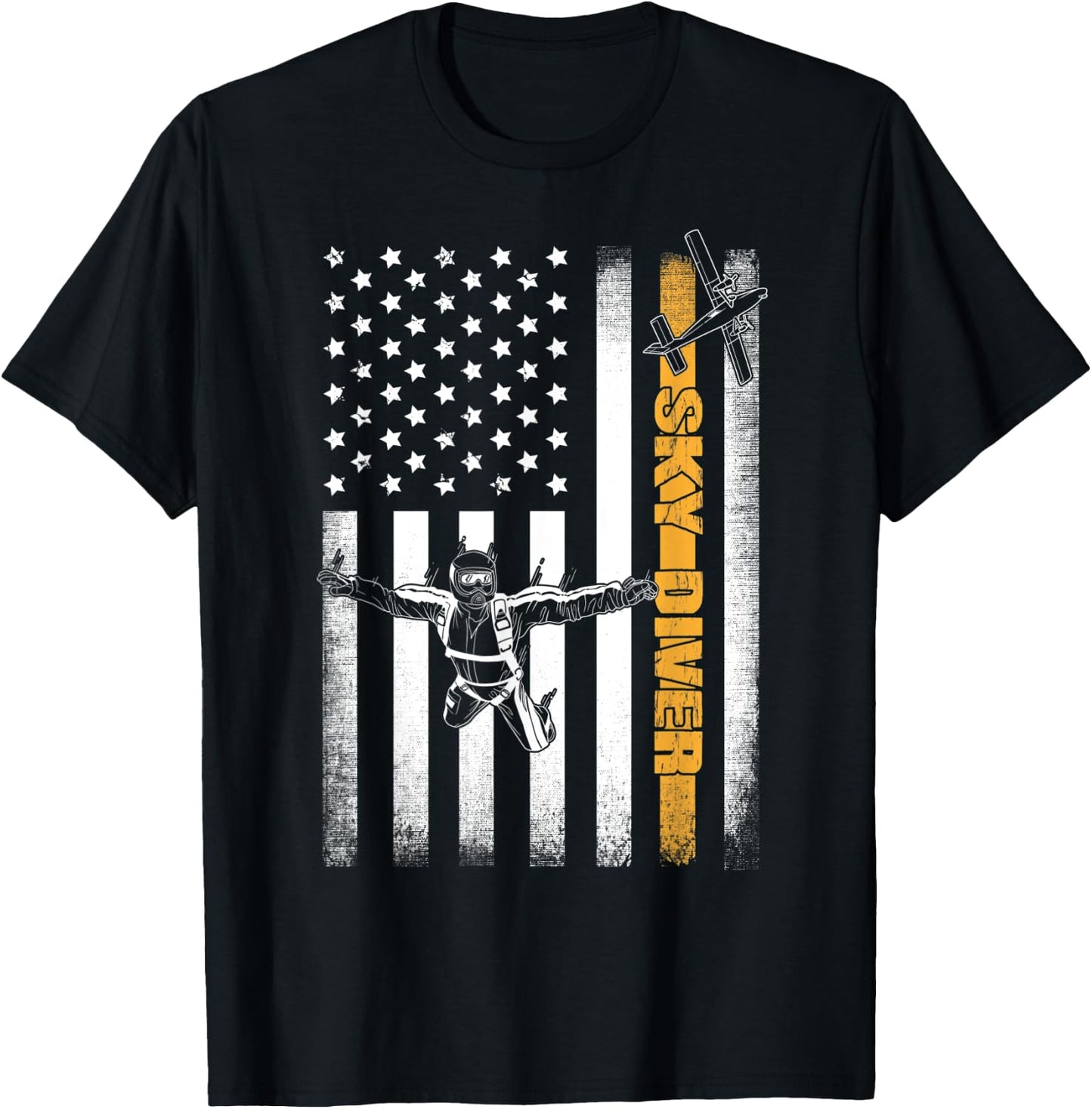 Funny Skydiving Gift Parachuting American Skydiver USA Flag T-Shirt - T-Shirt | Black