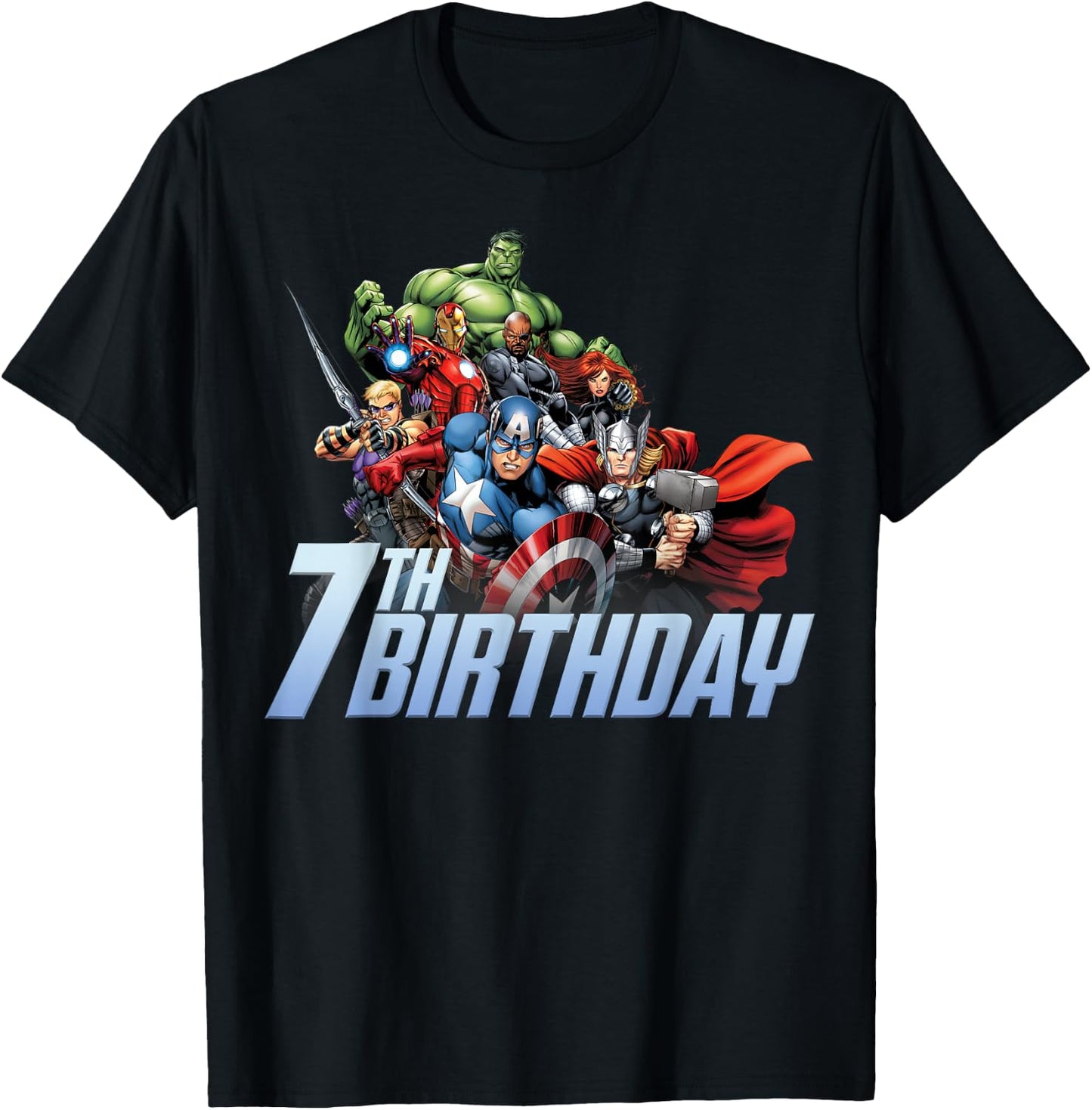 Marvel Avengers Action Shot 7th Birthday T-Shirt - T-Shirt | Black