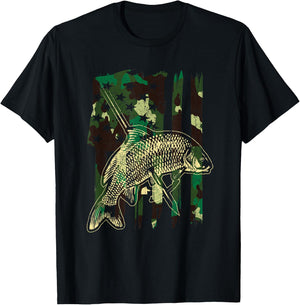 Camo American Flag Bowfishing Gift | Bow Fishing, Bow Fisher T-Shirt - T-Shirt | Black