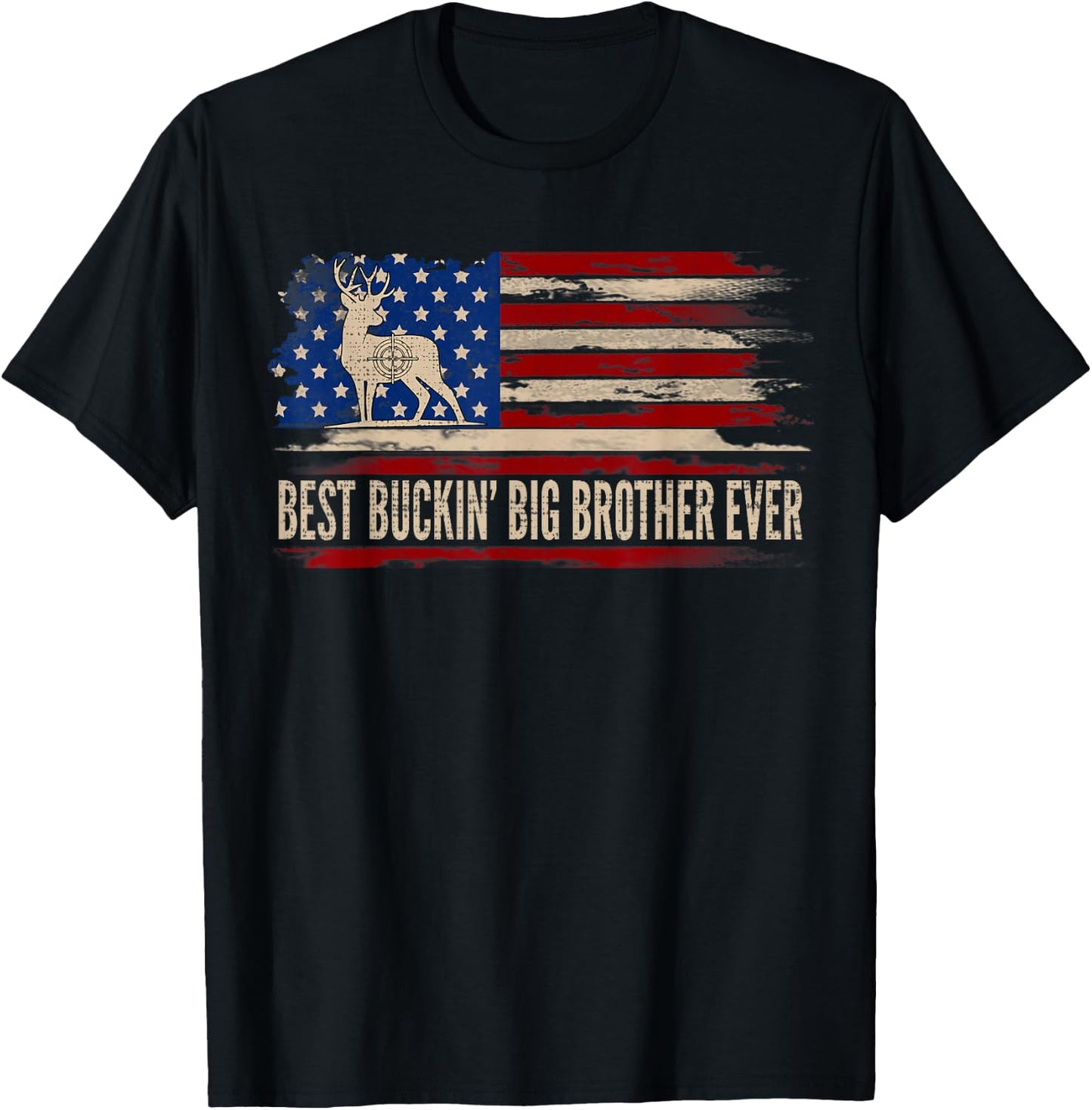 Best Buckin' Big Brother Ever American USA Flag Deer Hunting T-Shirt - T-Shirt | Black