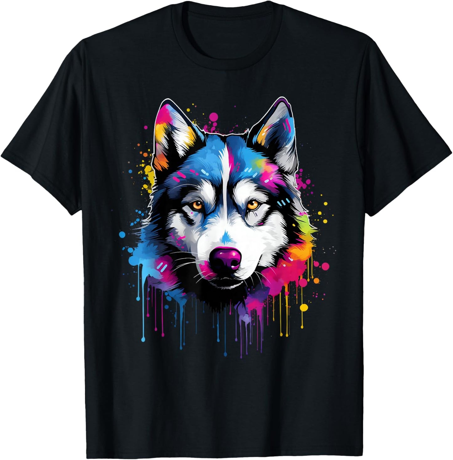 Colorful Siberian Husky Dog T-Shirt - T-Shirt | Black