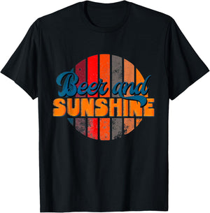 Funny Summer Vacation Beers and Sunshine Retro Beach T-Shirt - T-Shirt | Black
