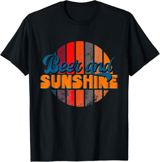Funny Summer Vacation Beers and Sunshine Retro Beach T-Shirt - T-Shirt | Black