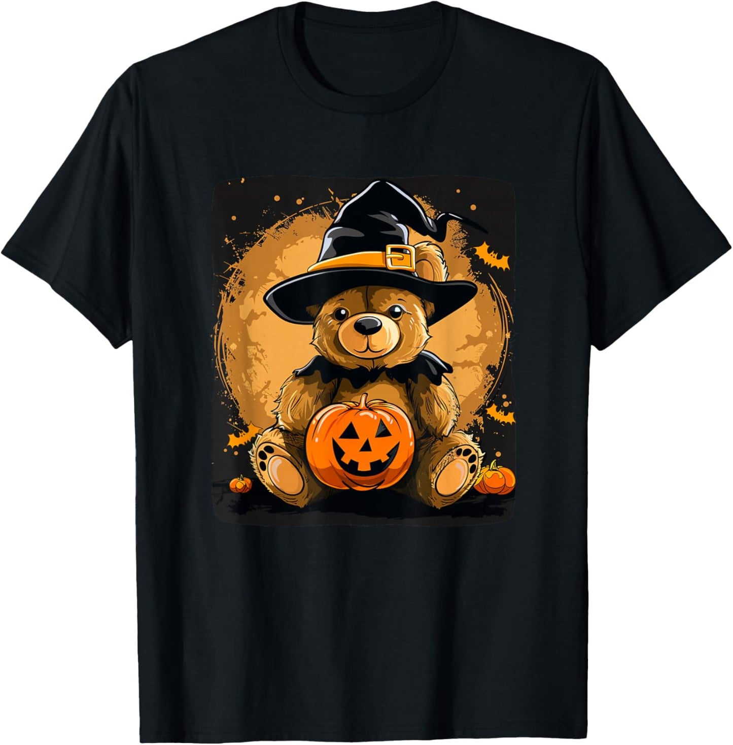 Halloween Pumpkin with Funny Teddy Bear for Adults and Kids T-Shirt - T-Shirt | Black