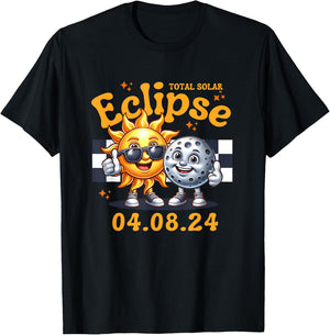 Total Solar Eclipse 04.08.24 Sun Moon Thumbs Up Funny Pals T-Shirt - T-Shirt | Black